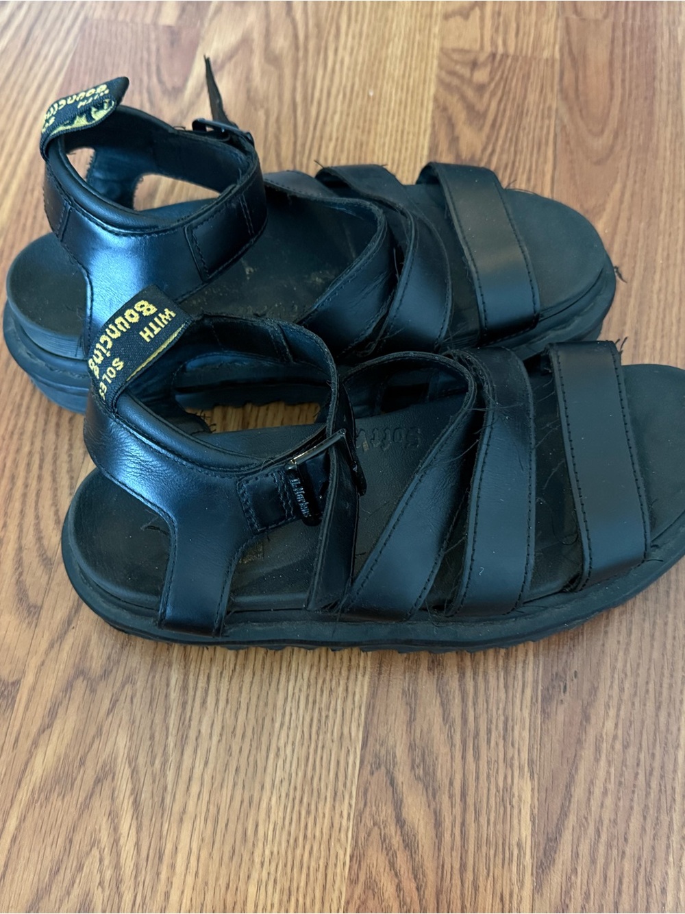 Dr. Martens Black Leather Strappy Ankle-Buckle Sandals
